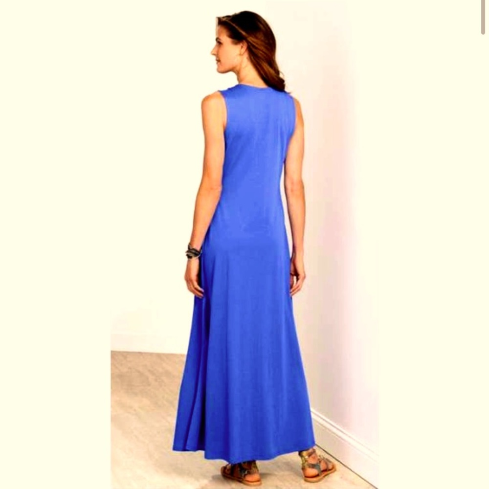 Soft Surroundings Blue Maxi Long Dress Sundress Soft Stretch Pockets Vacation - Picture 2 of 12